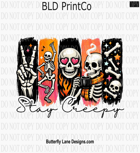 Stay Creepy Skellies | Retro Dancing Skulls & Coffee | D3380