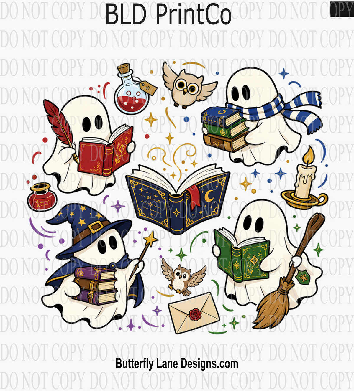 Magic Academy Ghosts & Spellbooks | Whimsical Wizard Cute Halloween | D3383