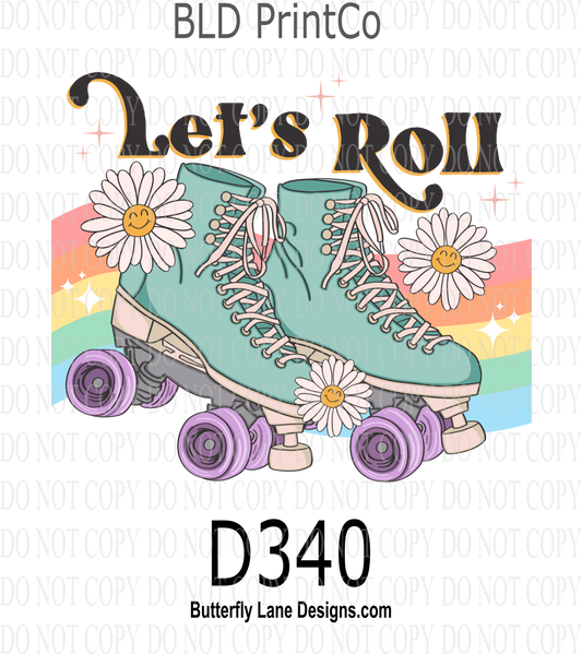 D340 Let's Roll-Roller Skate fun-retro- Clear Decal :: VC Decal