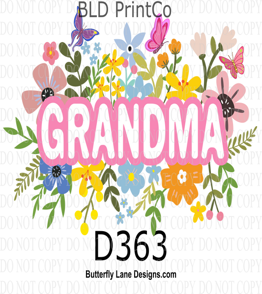 D363 Grandma-Floral bunch::  Clear Decal :: VC Decal