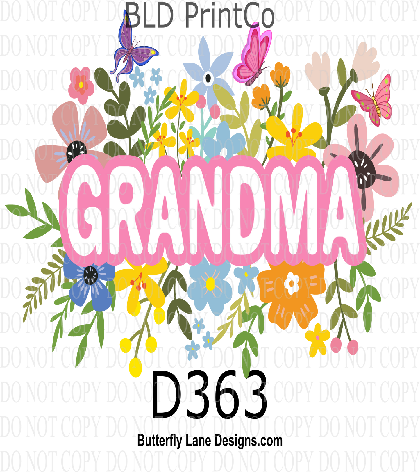 D363 Grandma-Floral bunch::  Clear Decal :: VC Decal