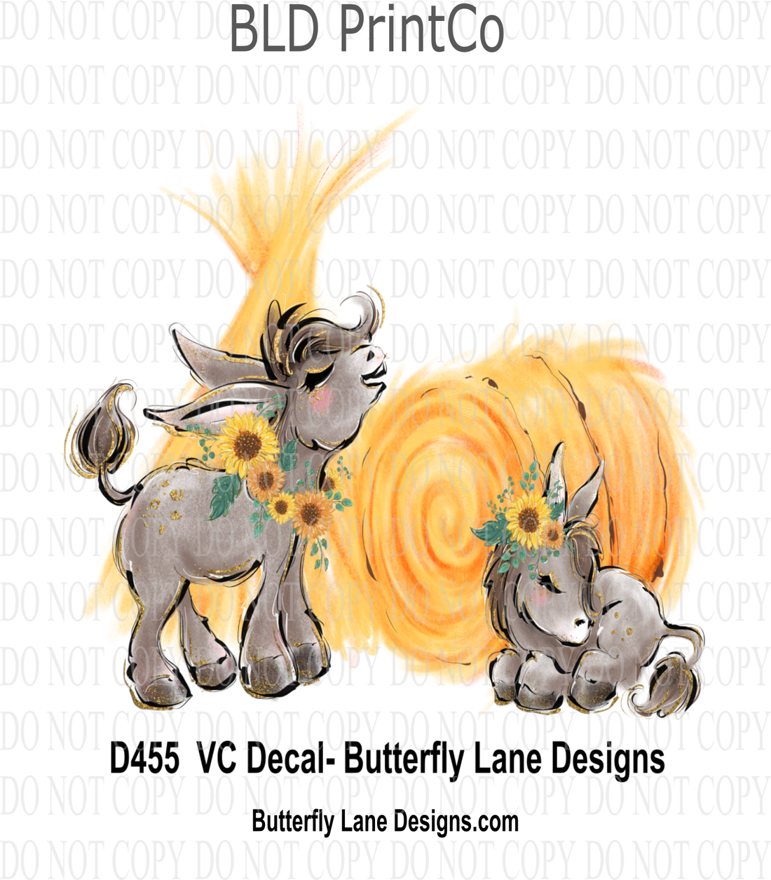 D455 Cute Donkeys Clear Decal VC Decal Butterfly Lane Designs