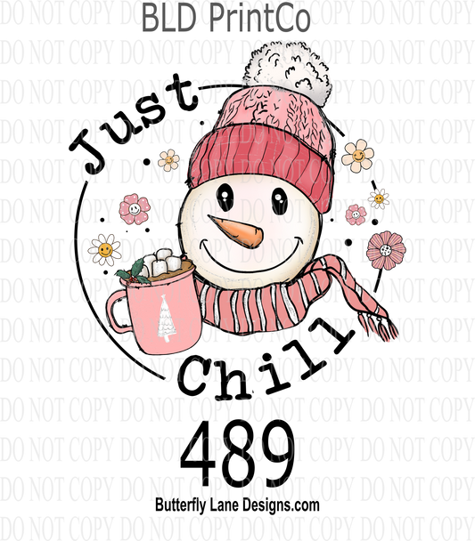 D489 Just Chill -Pink Snowman::  Clear Decal :: VC Decal