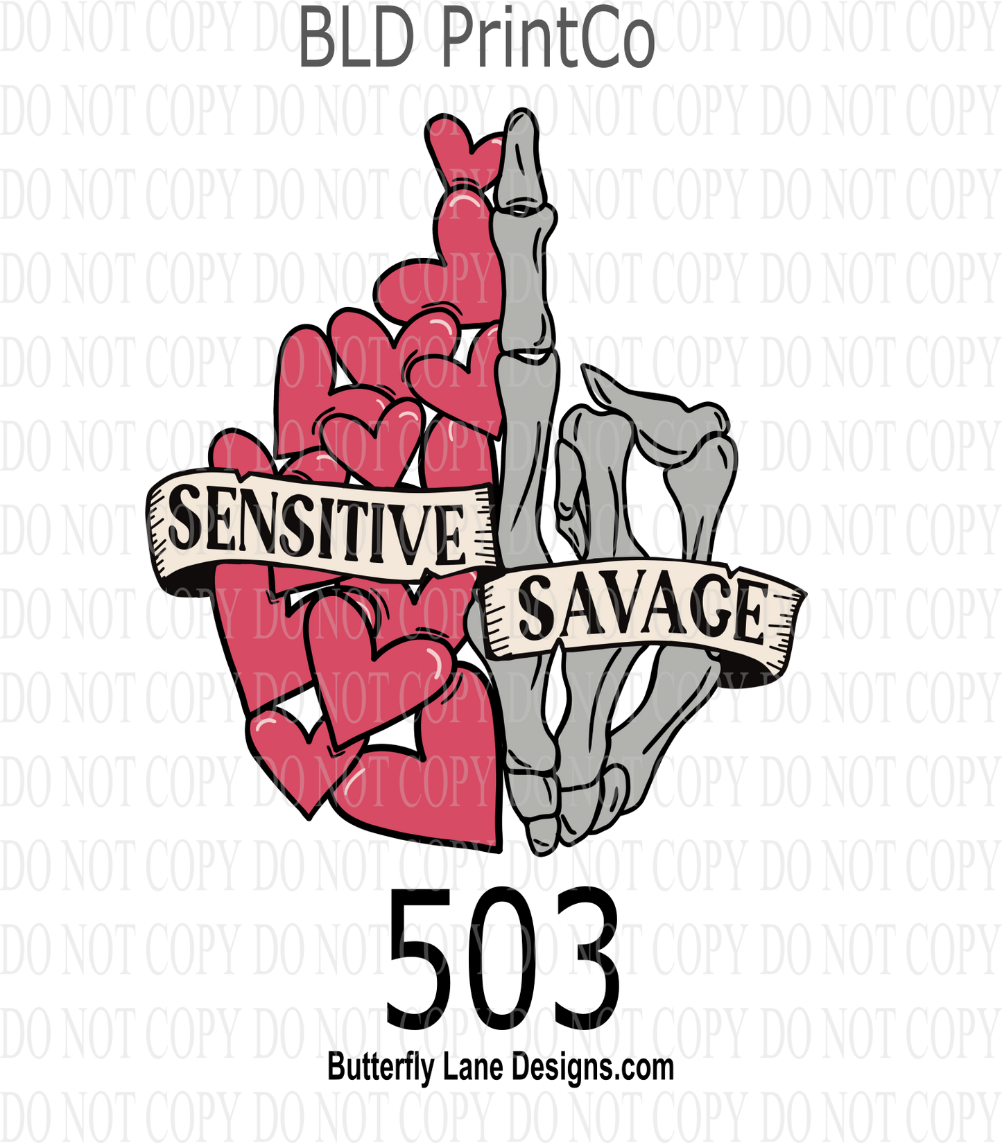 D503 Sensitive savage-skelly hand-hearts ::  Clear Decal :: VC Decal