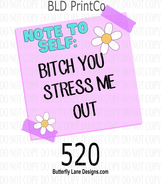 D520  Note to Self 1- B- You stress me out :  Clear Decal :: VC Decal