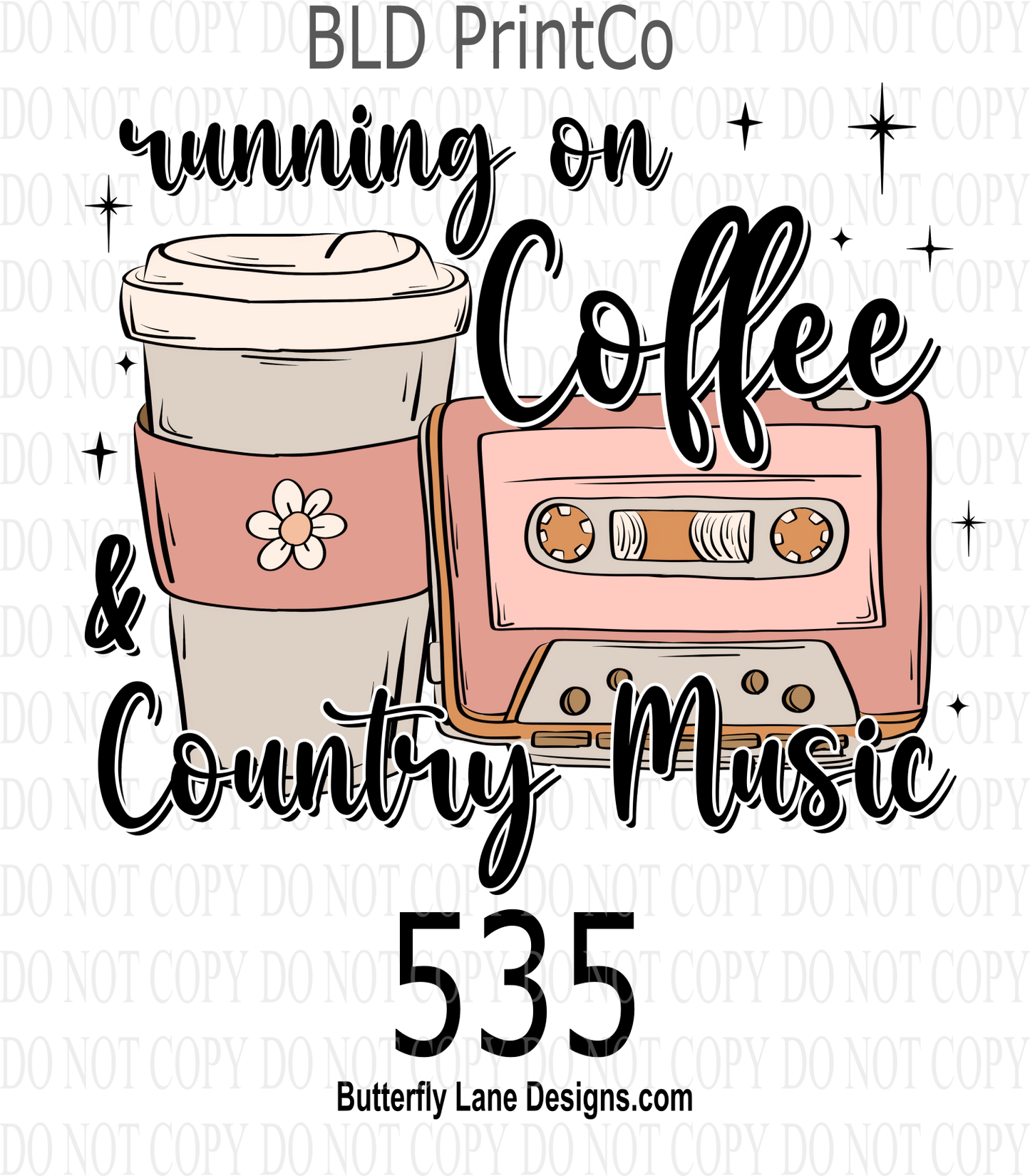 Coffee & Country Music- D535  ::  Clear Decal :: VC Decal