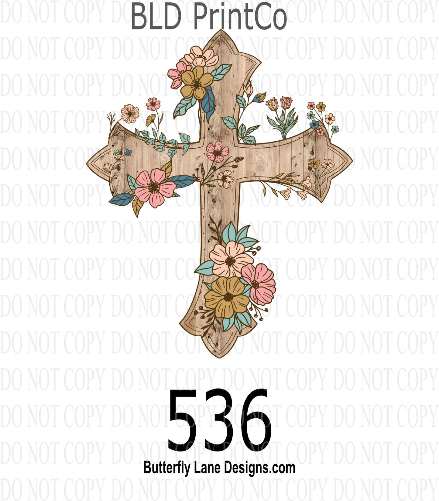 Country wood cross with pastel florals - D536   ::  Clear Decal :: VC Decal