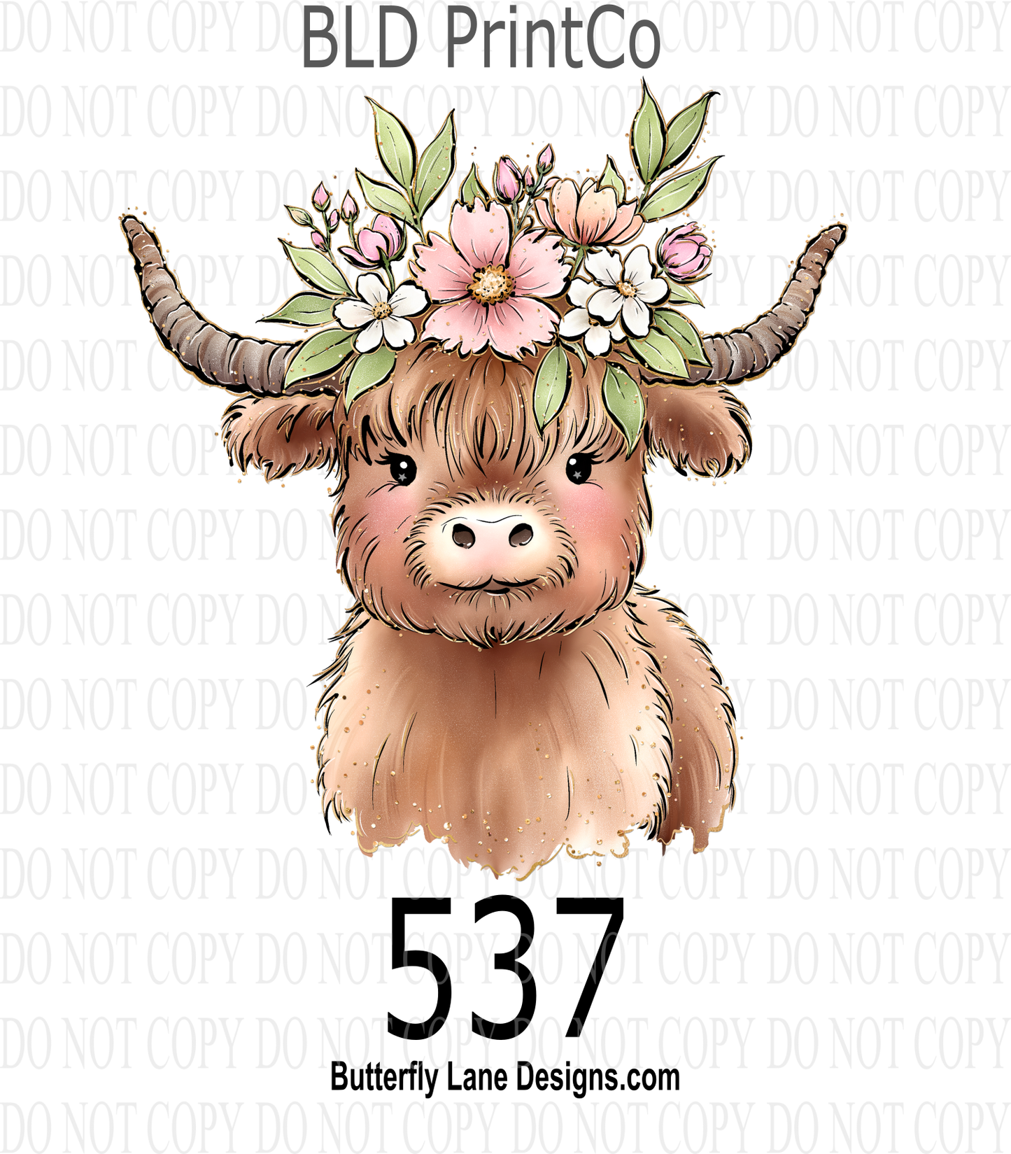 Highland Cow with pastel florals - D537   ::  Clear Decal :: VC Decal