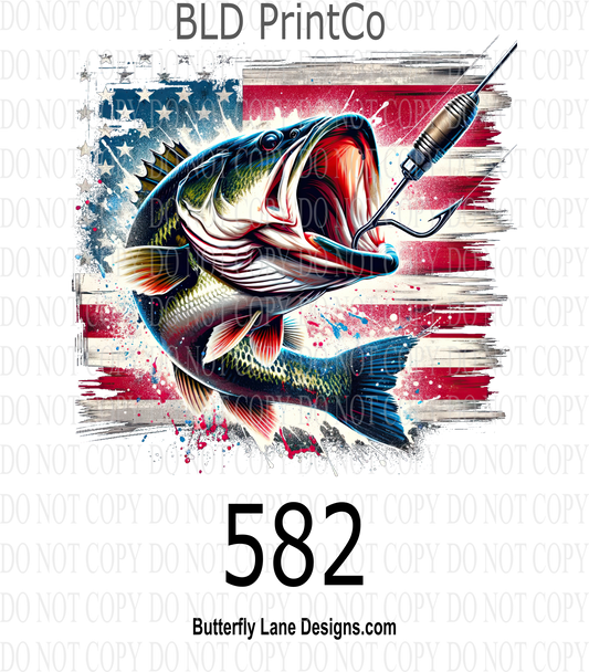 D582 American Flag Fishing ::  Decal