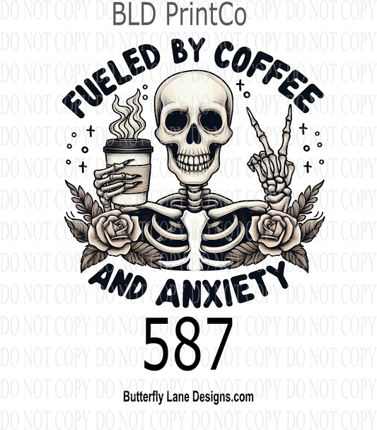 D587 Fueled by coffee and anxiety ::  Decal