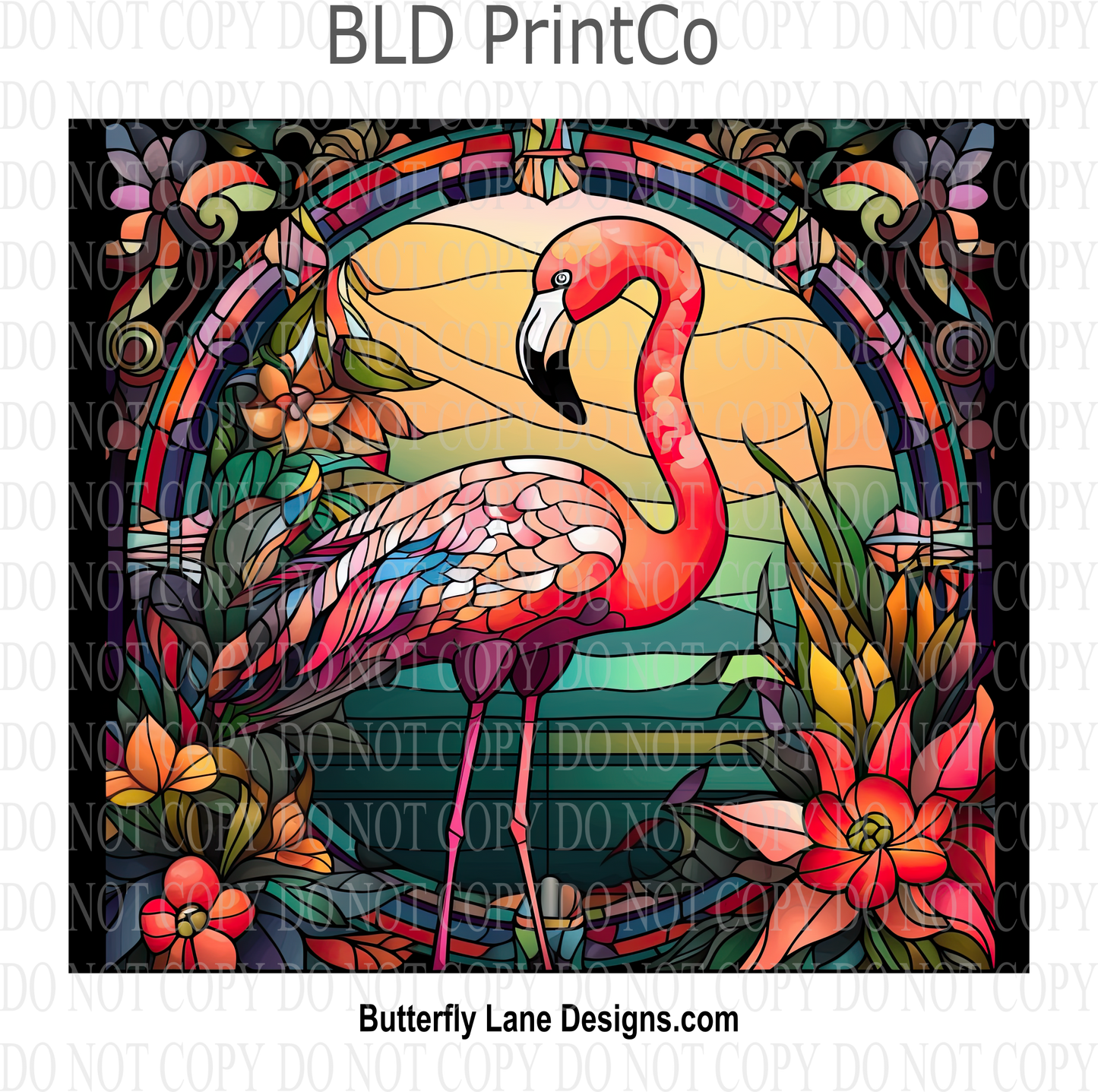 Flamingo stained glass effect- stained glass effect : Tumbler wrap  W42