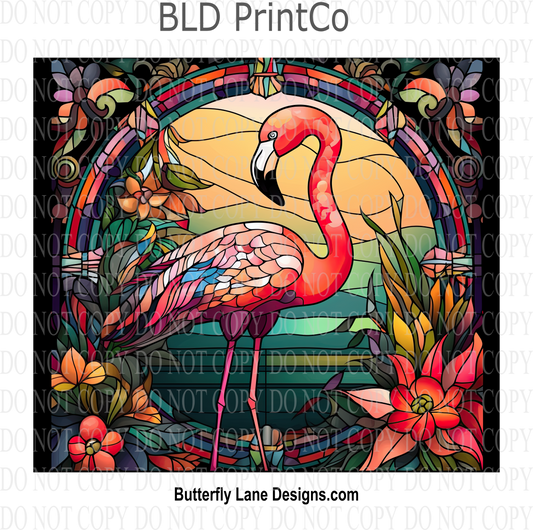 Flamingo stained glass effect- stained glass effect : Tumbler wrap  W42