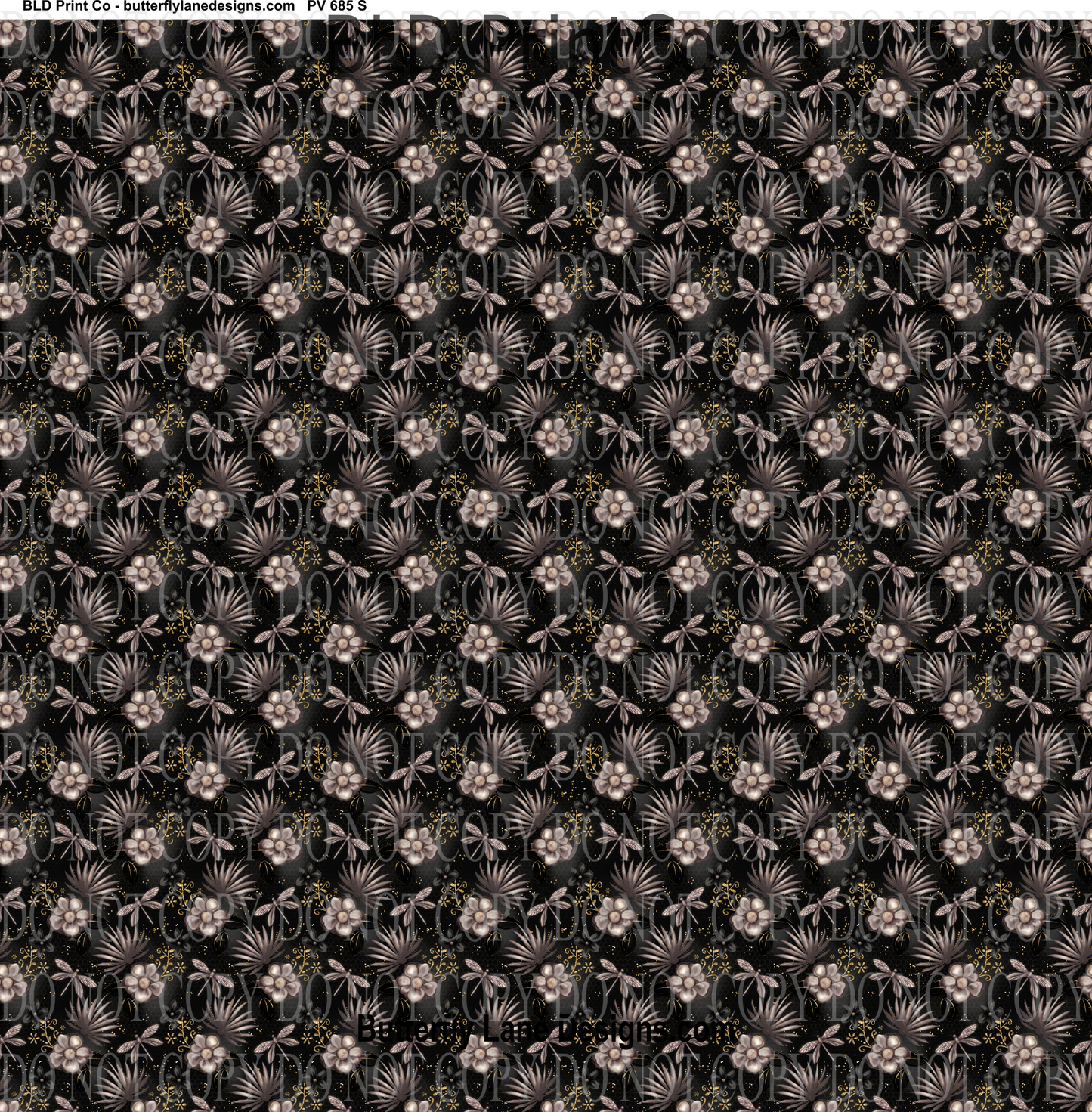 Florals & Dragon flies with gold and black accents-  -  PV 685     Patterned Vinyl