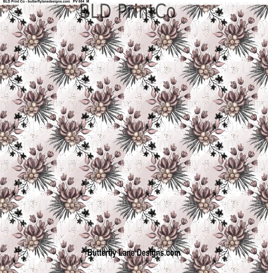 Florals with gold and black accents with pink-lavender watercolor-  PV 684   Patterned Vinyl
