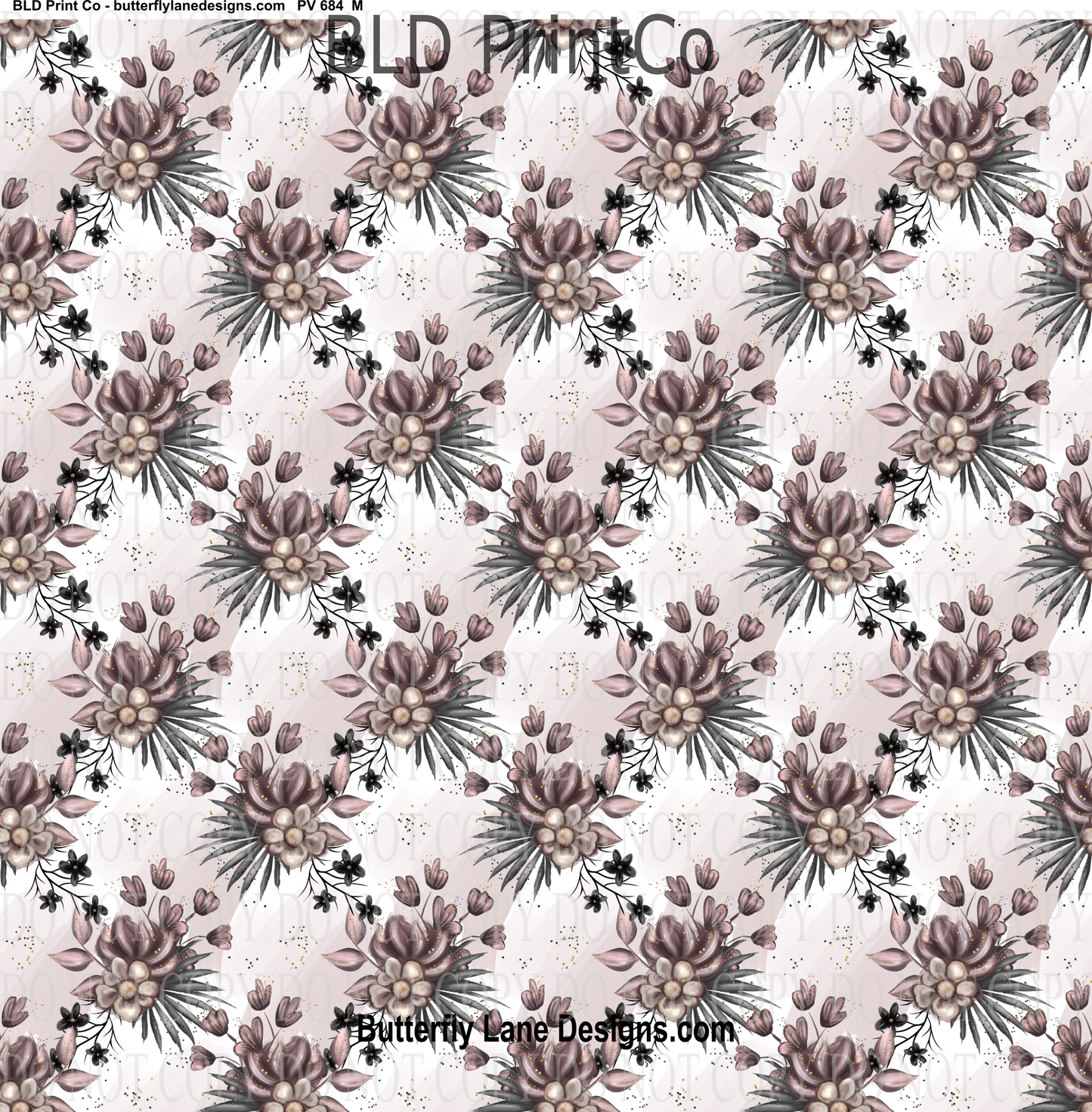 Florals with gold and black accents with pink-lavender watercolor-  PV 684   Patterned Vinyl