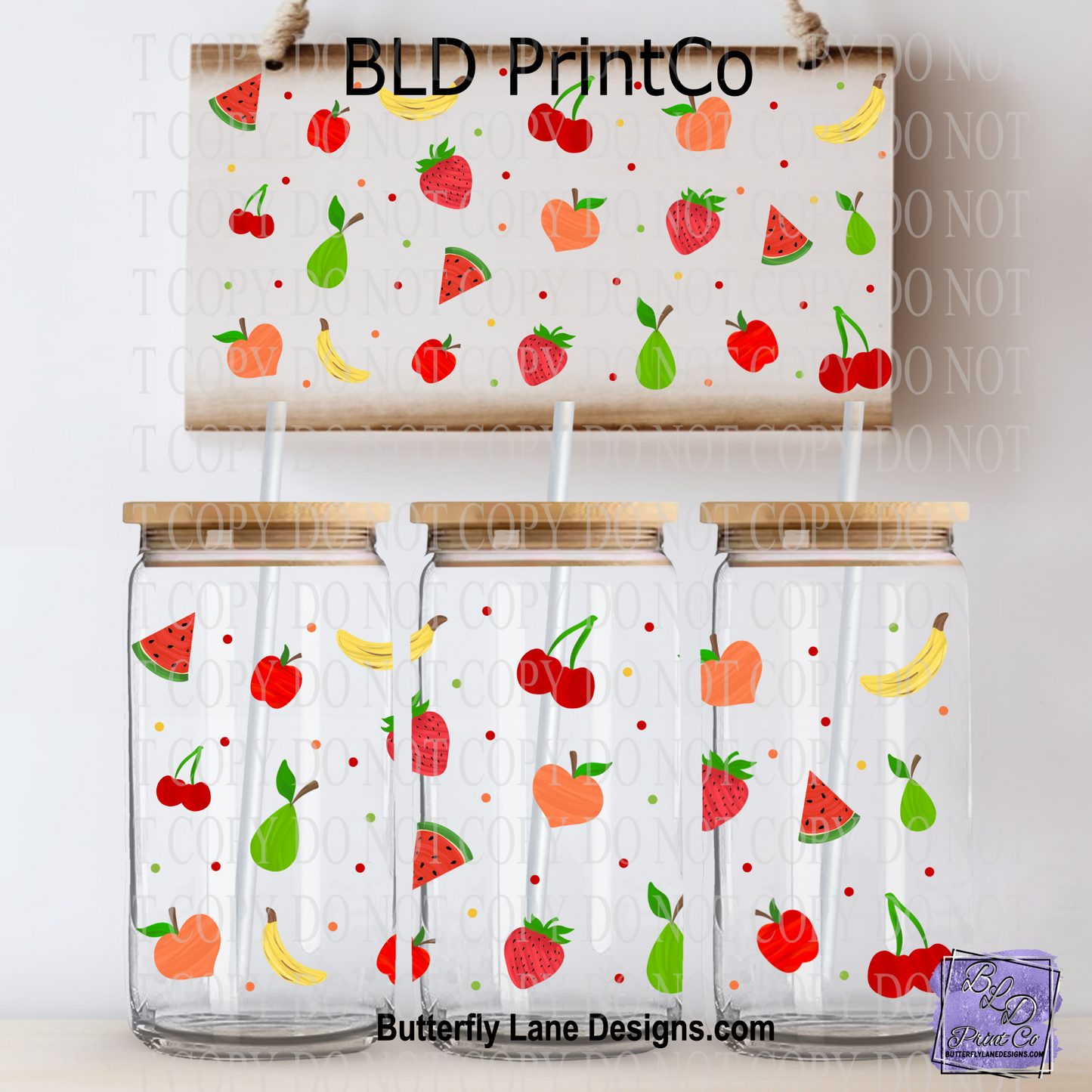 Fruit Salad Fruit Pattern | 16oz UV DTF Glass Can Wrap | L1033