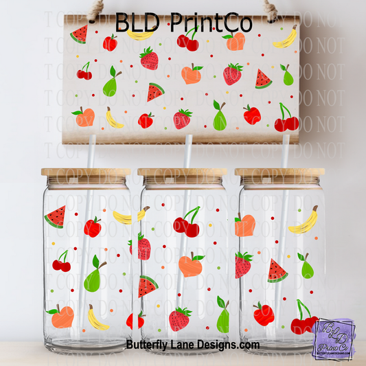 Fruit Salad Fruit Pattern | 16oz UV DTF Glass Can Wrap | L1033
