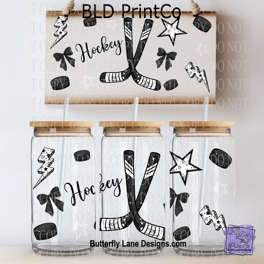 Hockey | Coquette Bow & Lightning Bolt Glass Can Wrap | L1037