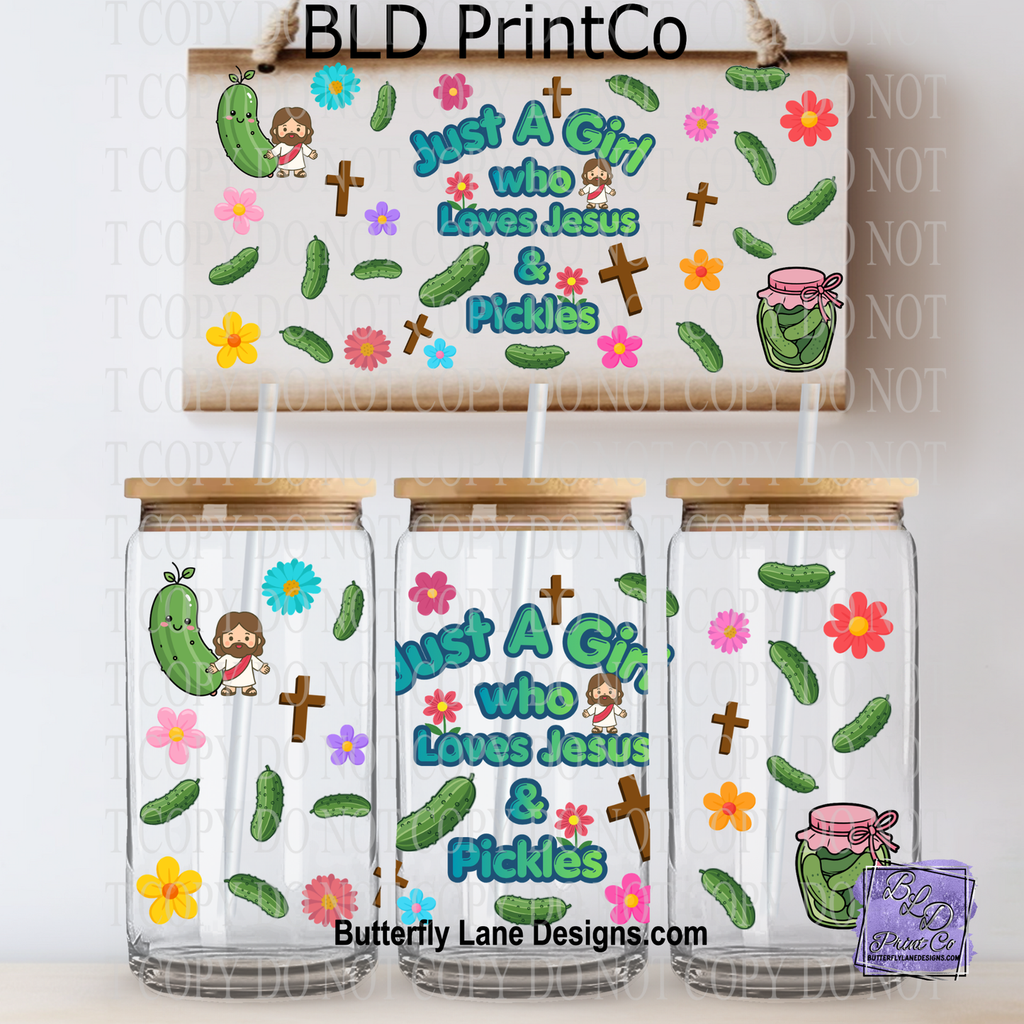Just A Girl Who Loves Jesus & Pickles | Christian Floral | L1088