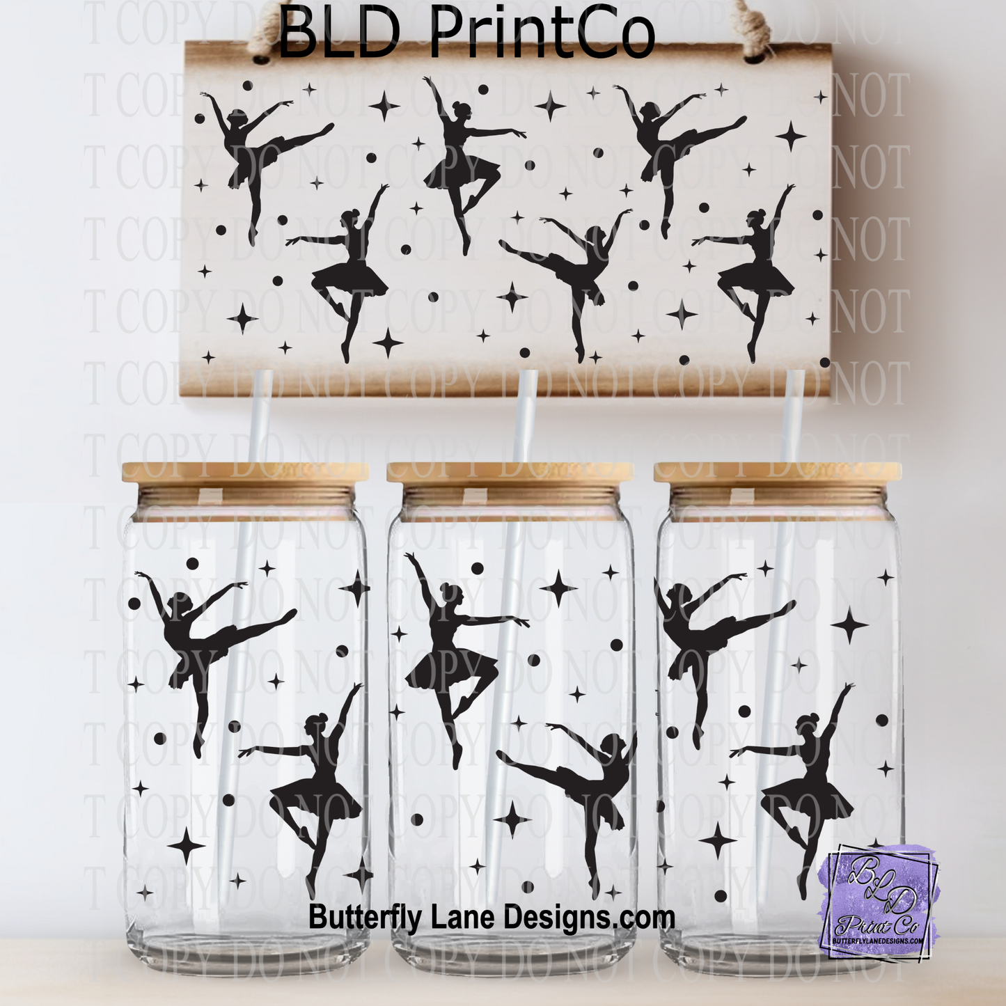 Ballerina Silhouettes | Dancing Stars & Moon Glass Wrap | L1005