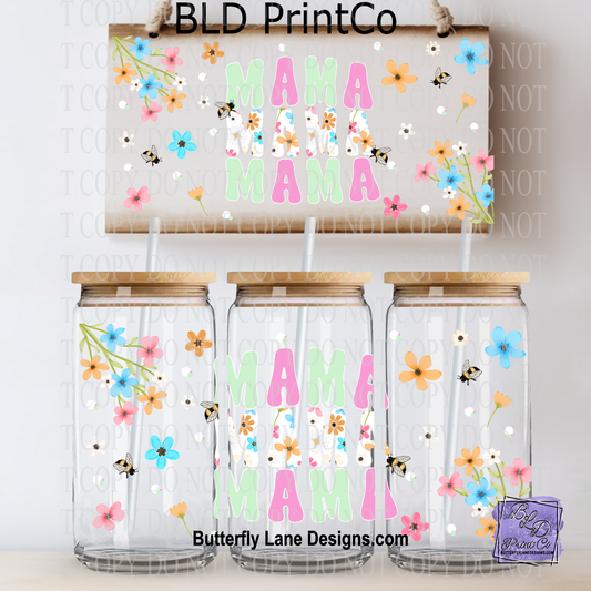 Mama Mama Mama Spring | Pastel Floral & Honeybee Glass Wrap | L1014