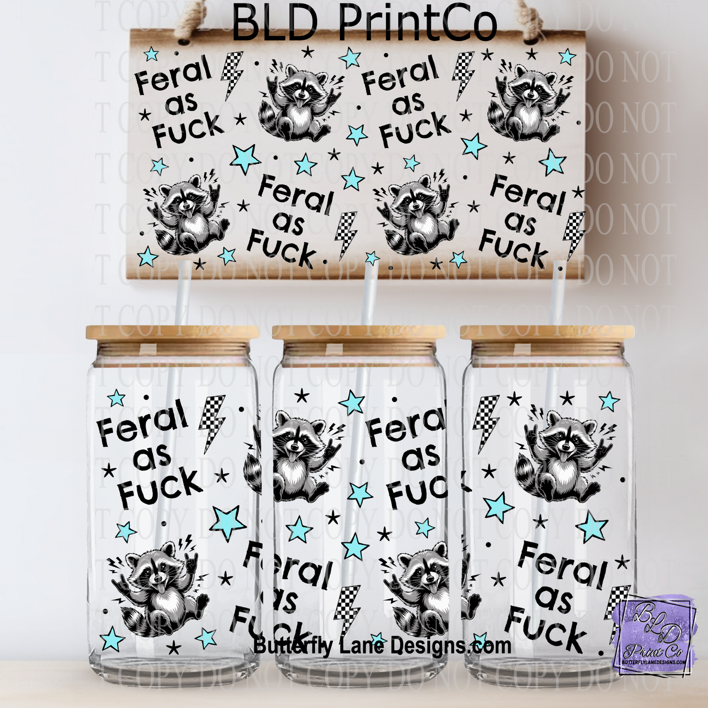 Feral as Fuck | Rocker Raccoon with Stars & Lightning Bolts | L1017