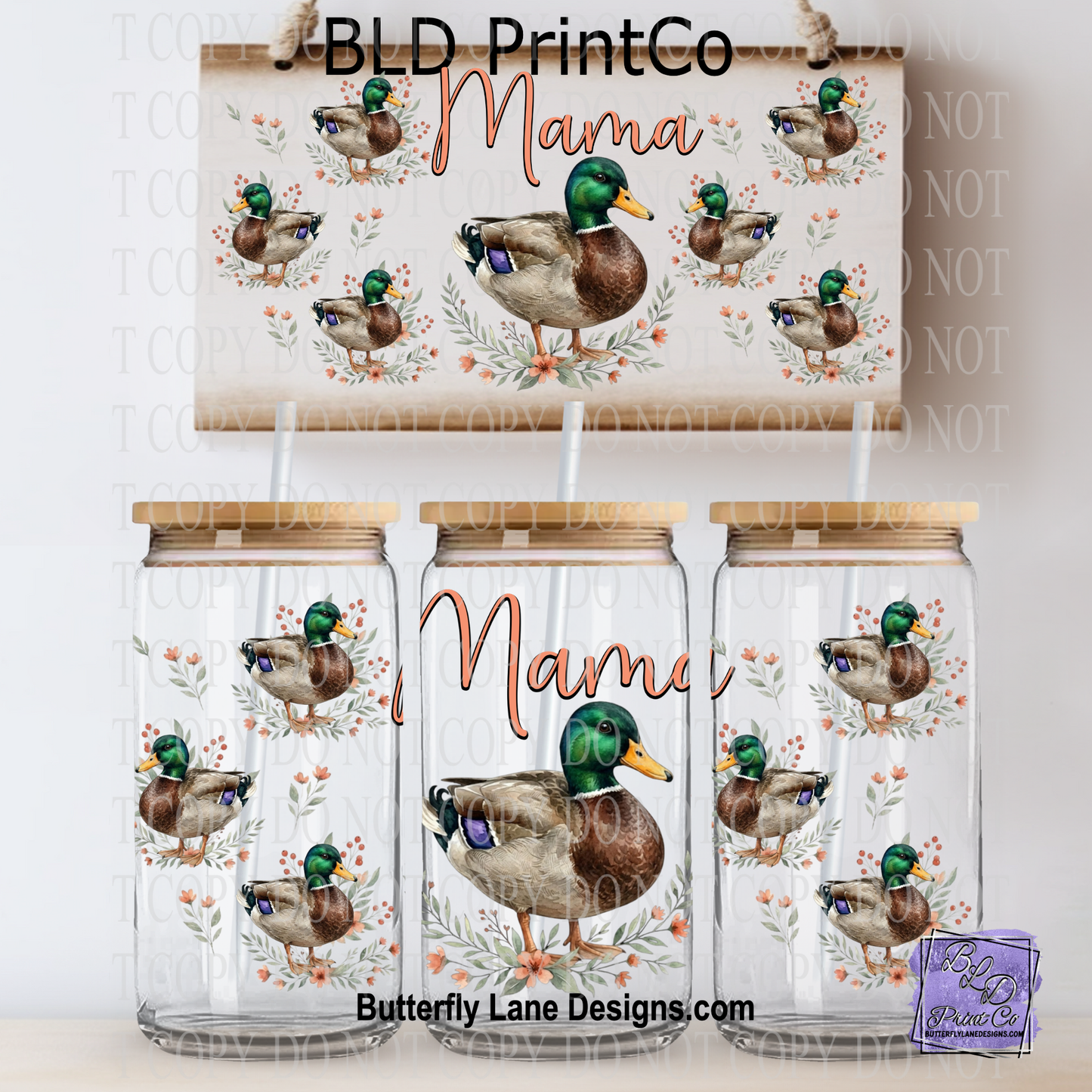 Mama Duck | 16oz UV DTF Libbey Glass Can Wrap | L1048