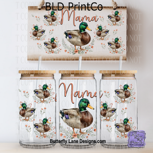 Mama Duck | 16oz UV DTF Libbey Glass Can Wrap | L1048