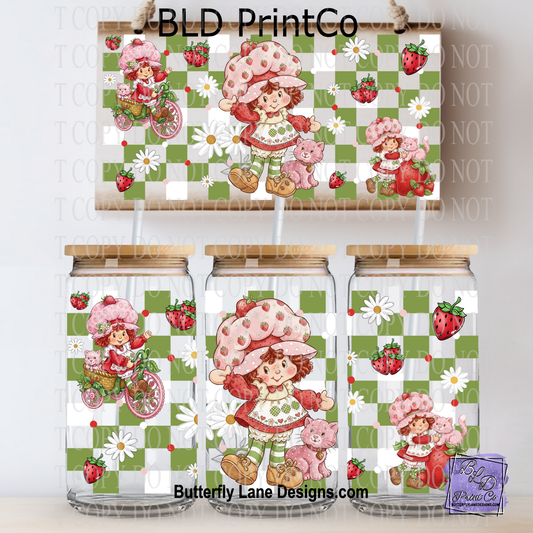 Strawberry Friend Aesthetic | Green Checkered & Daisy Flowers | L1062