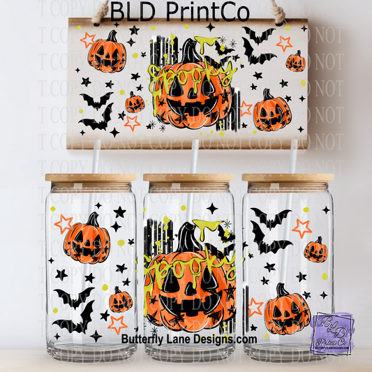 Spooky Jack-O-Lantern Pumpkins | Flying Bats & Stars Halloween | L1090