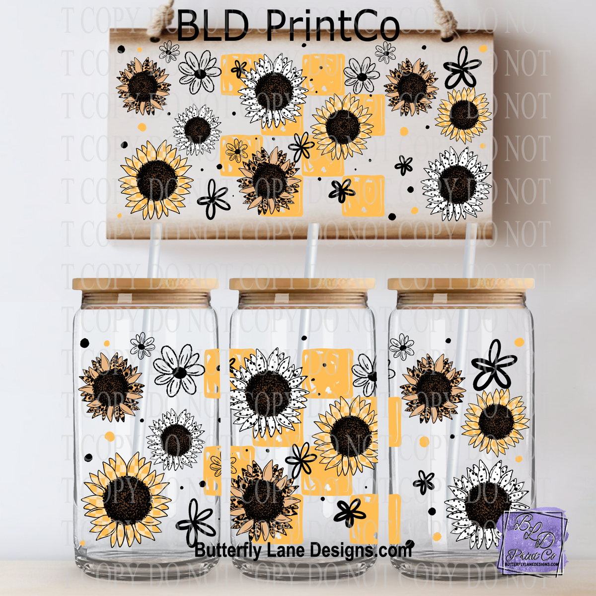 Yellow & Leopard Sunflowers | Checkerboard Floral | L1094