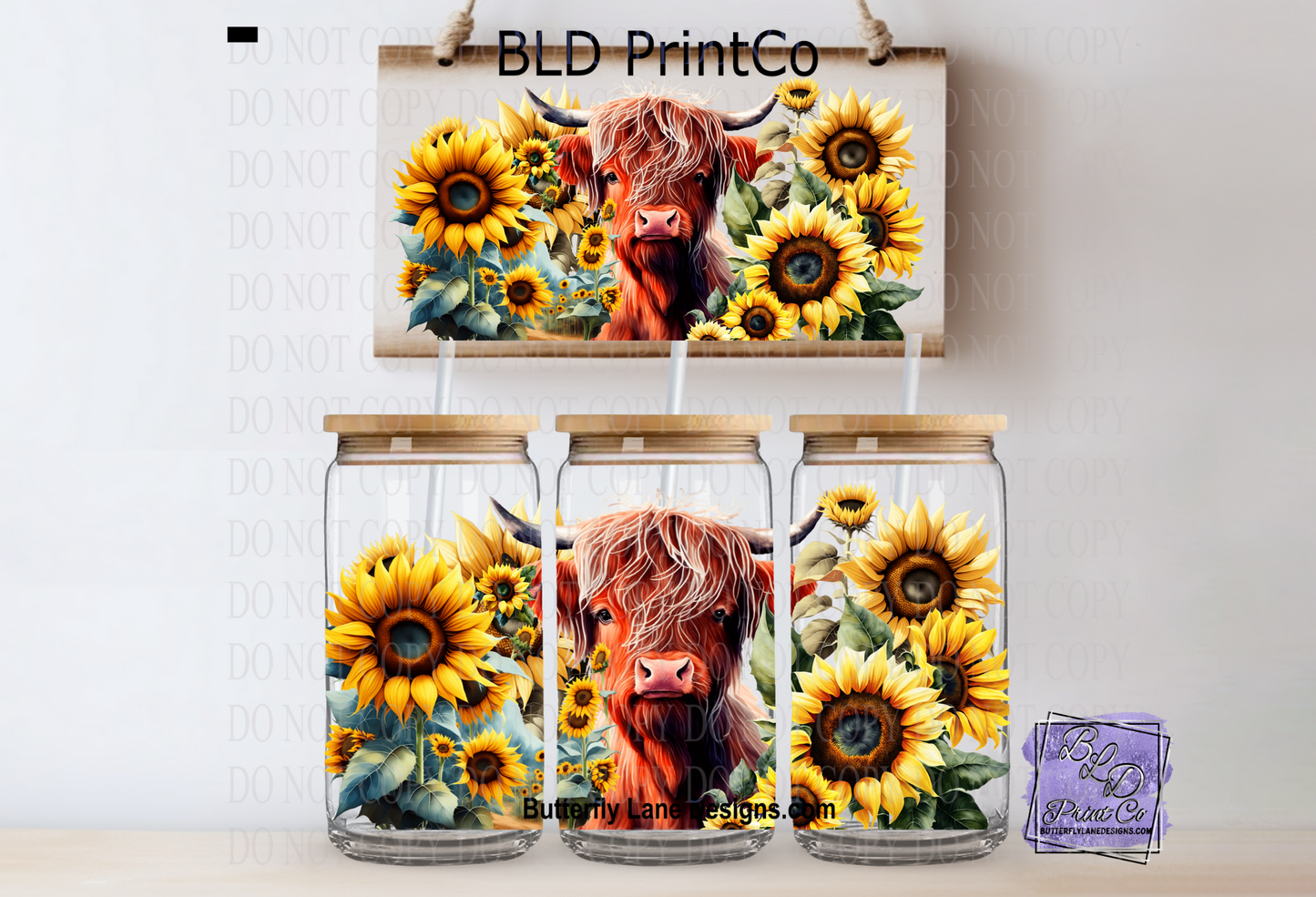 L303 Highland Cow Sunflowers