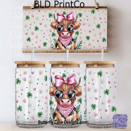 L409 Highland Cow Clover Bow-