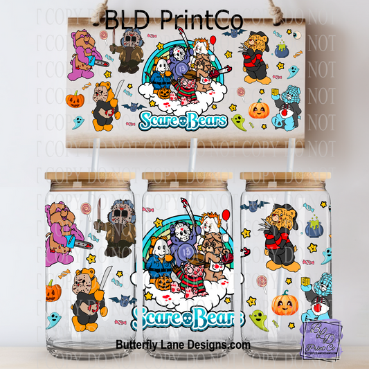 L621 Scare Bears UV DTF Libbey wrap
