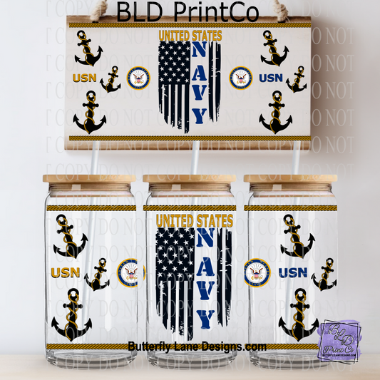 L623 Navy Military USN -UV DTF Libbey wrap