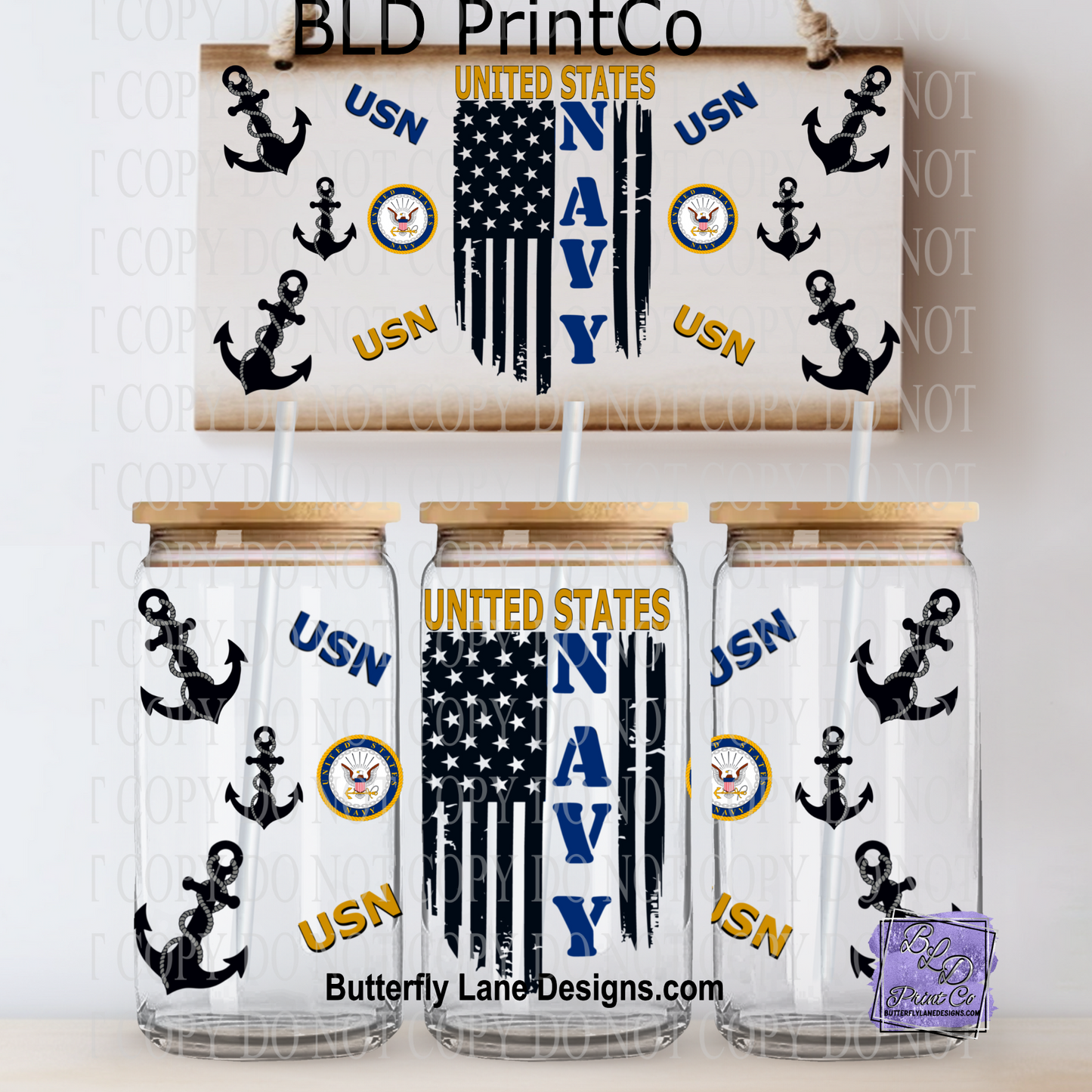 L626 Navy Military USN -UV DTF Libbey wrap
