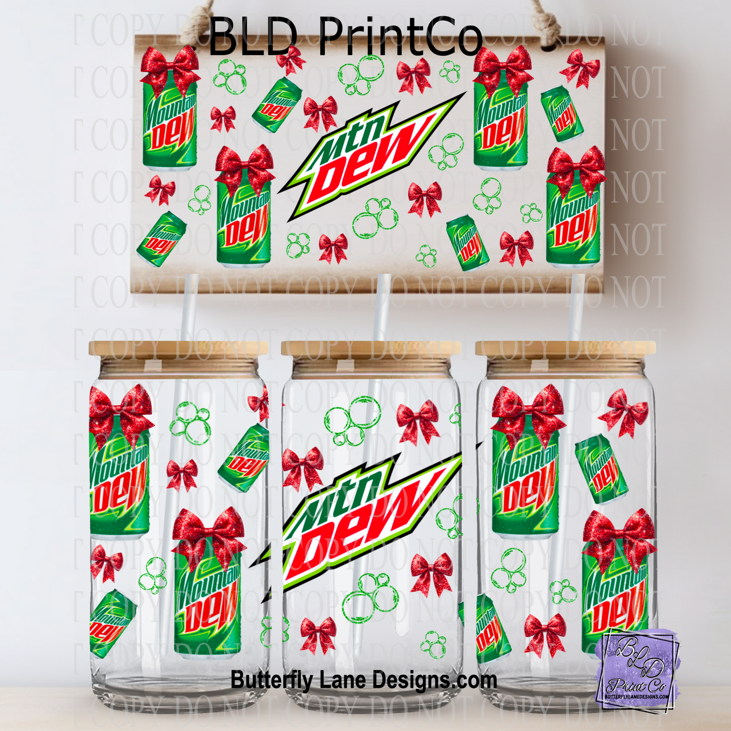 L649 Green Soda Red Bows