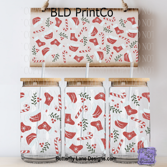 L751 Stockings & Hats-Candy Canes and holly berries