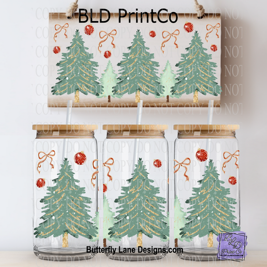 L768 Winter Trees and Christmas bulbs with glitter effect