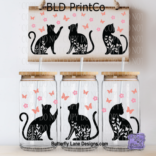 L776 Black cat floral and butterflies
