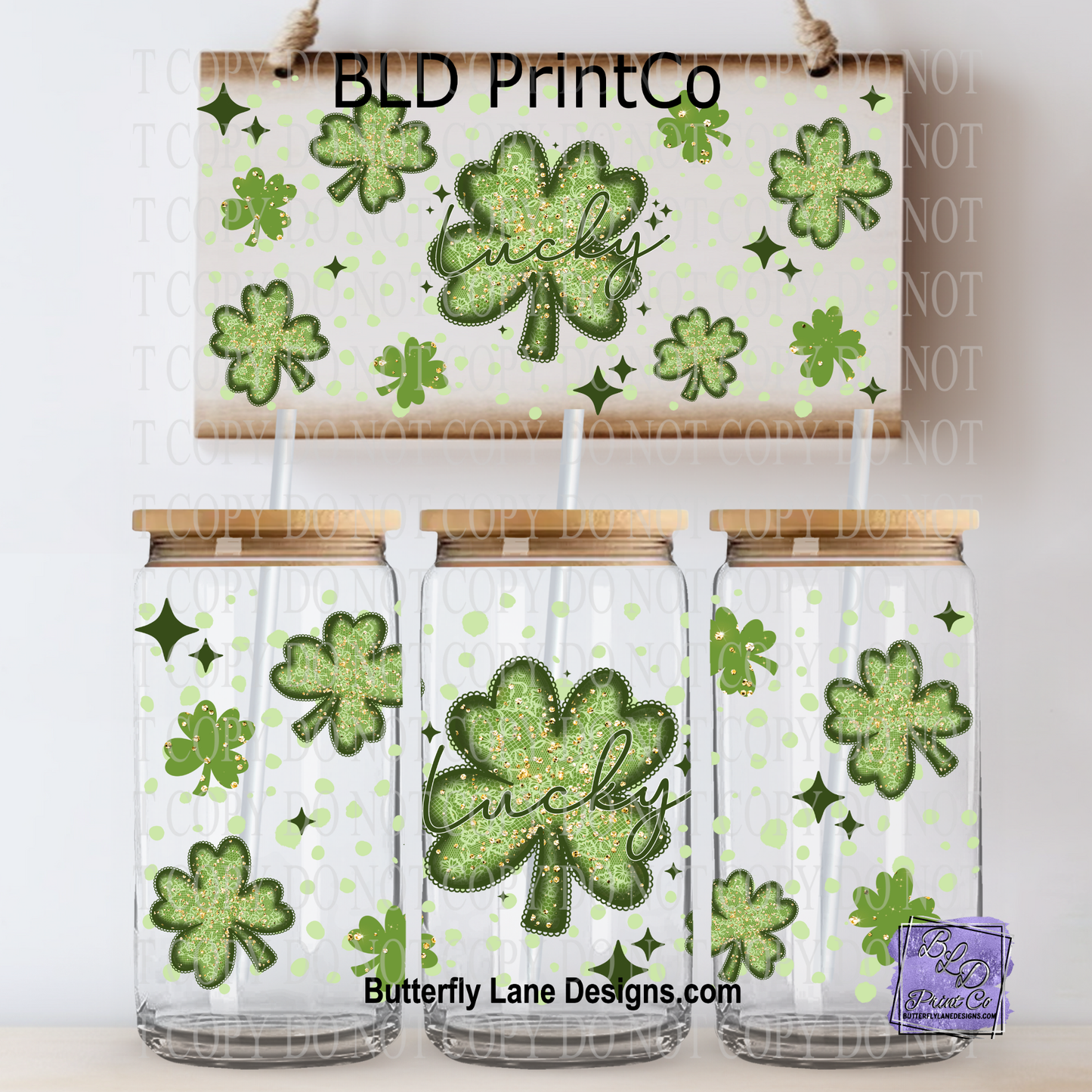 L870 Green Sparkle Lace Shamrocks