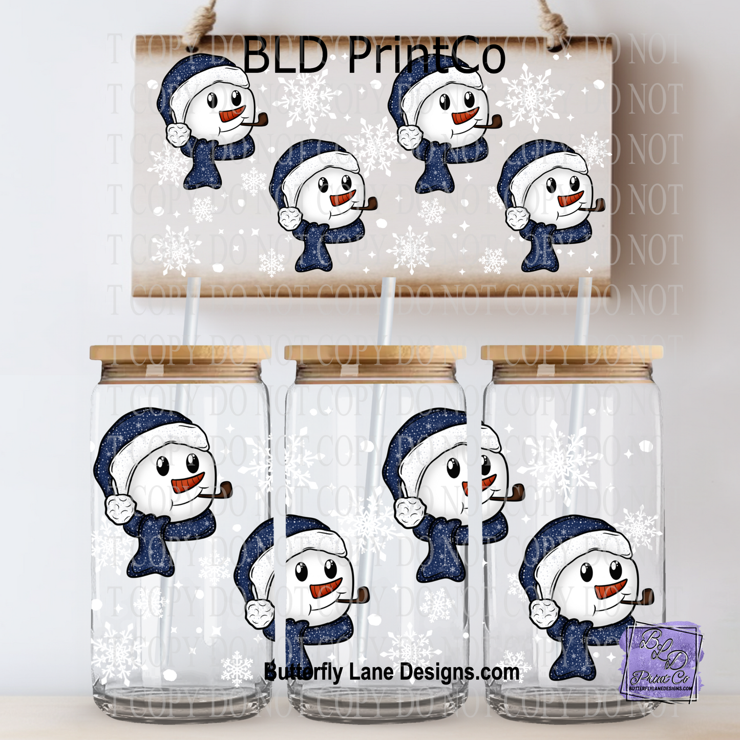 L886 Blue Snowmen & Snowflakes