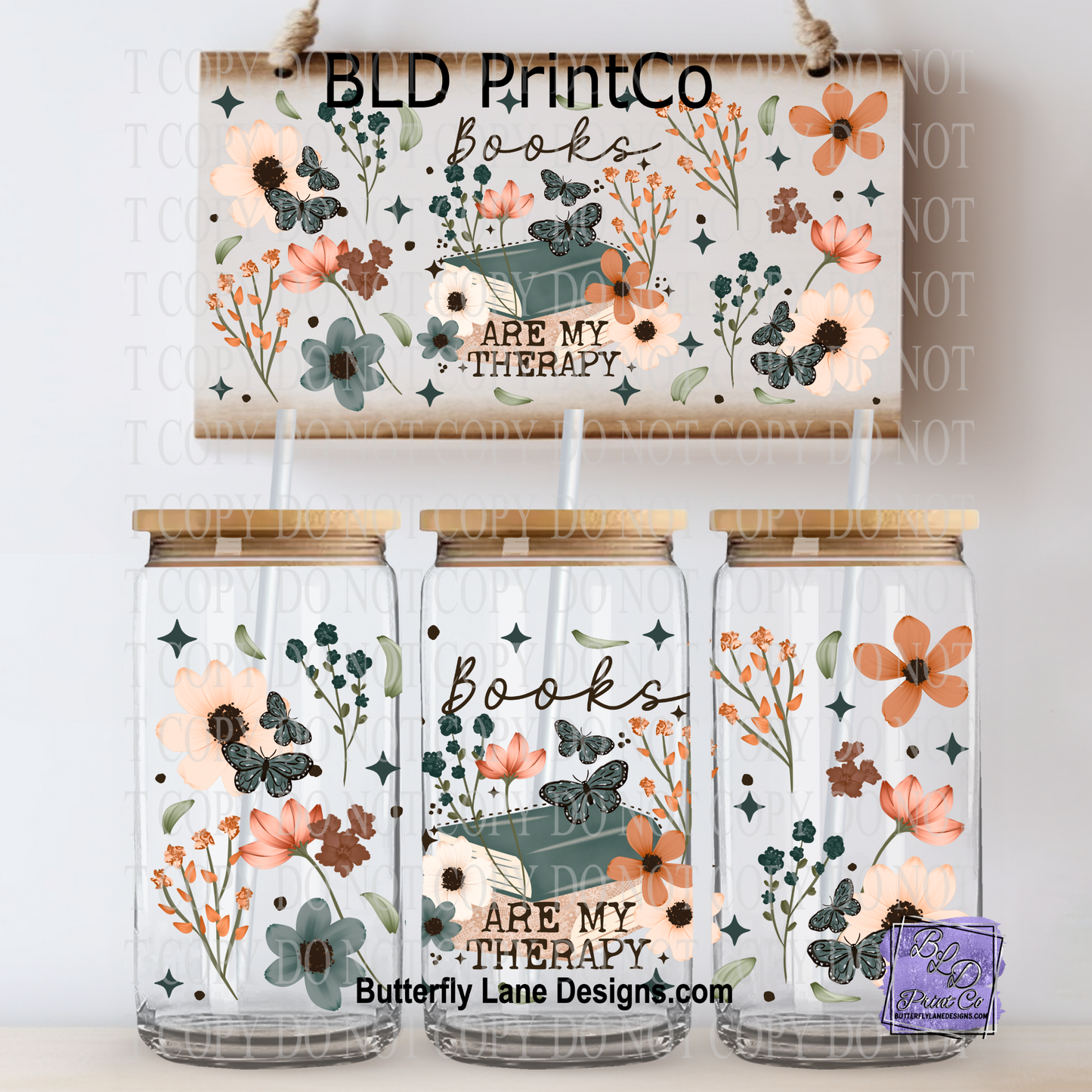 L891 Books are my Therapy with florals