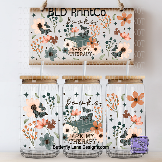 L891 Books are my Therapy with florals