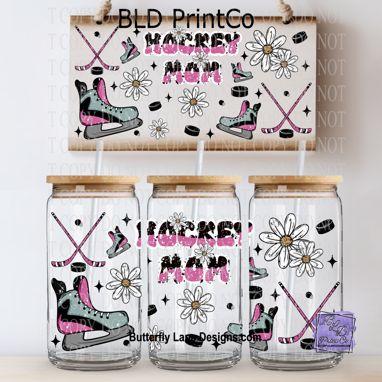 L914 Hockey mom Pink-with stars