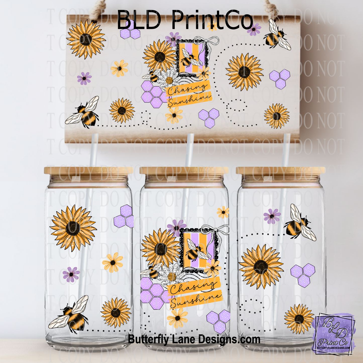 Chasing Sunshine Bee | Sunflower Honeycomb Retro Floral Pattern | L978