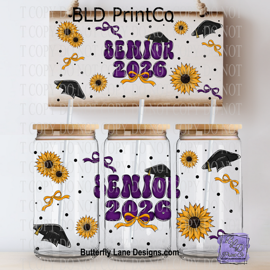 Retro Senior 2026 Purple | Sunflower & Graduation Cap Libbey Wrap | L981