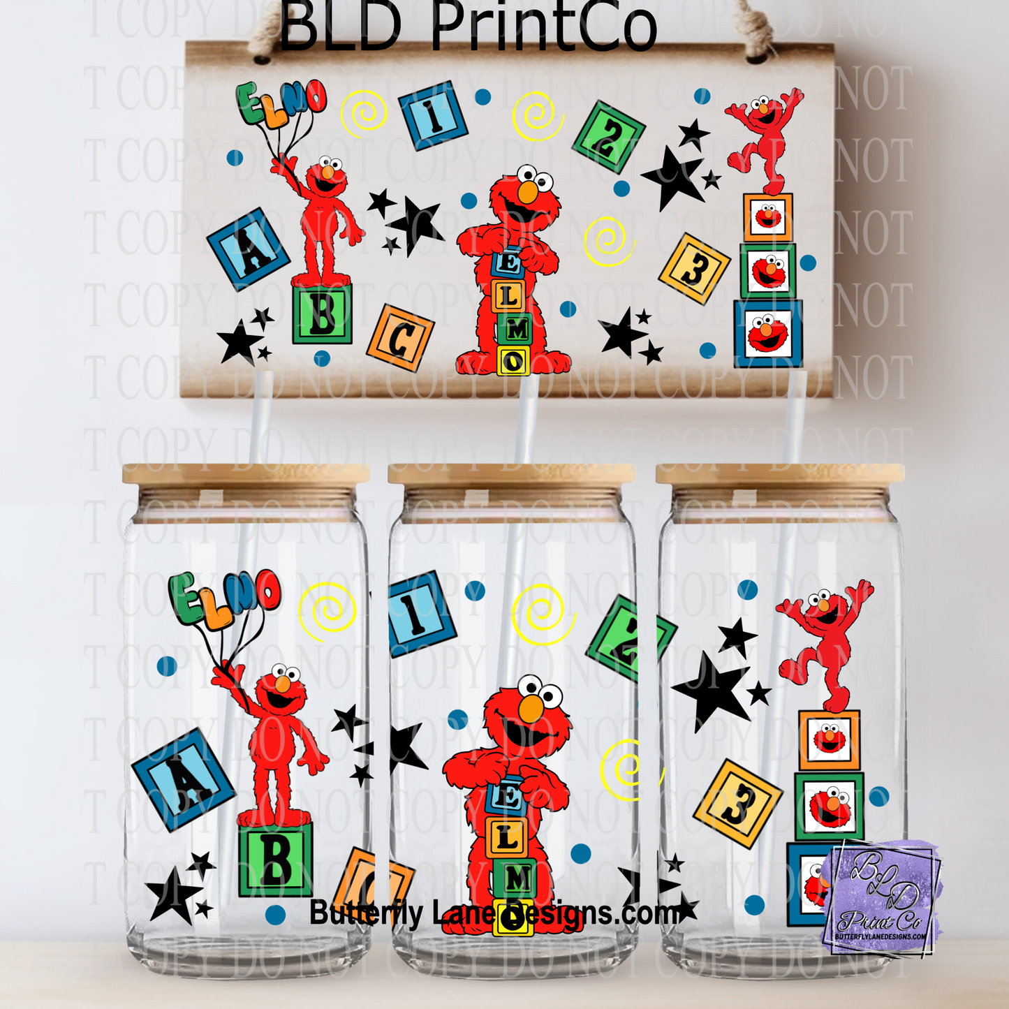 Red Plush Monster | ABC Blocks & Stars with Yellow Swirls | L983