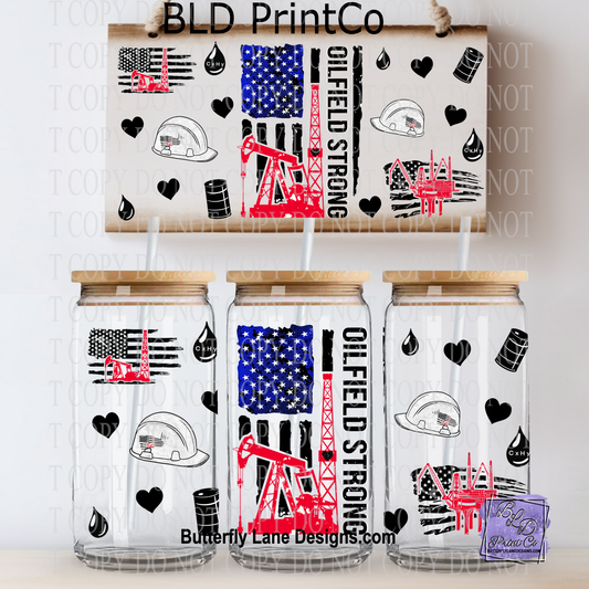 Oilfield Strong | American Flag, Oil Rig & Hard Hat Elements | L987