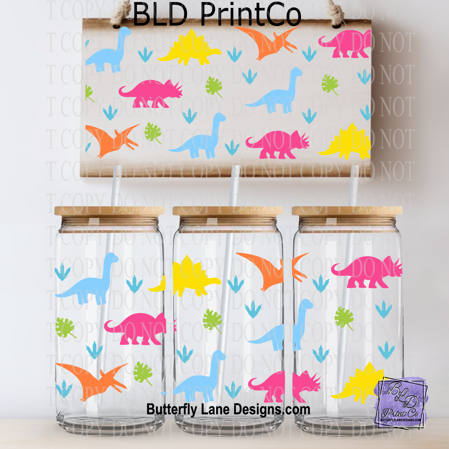 Neon Colorful Dinosaurs | Bright Retro Dino Pattern | L991